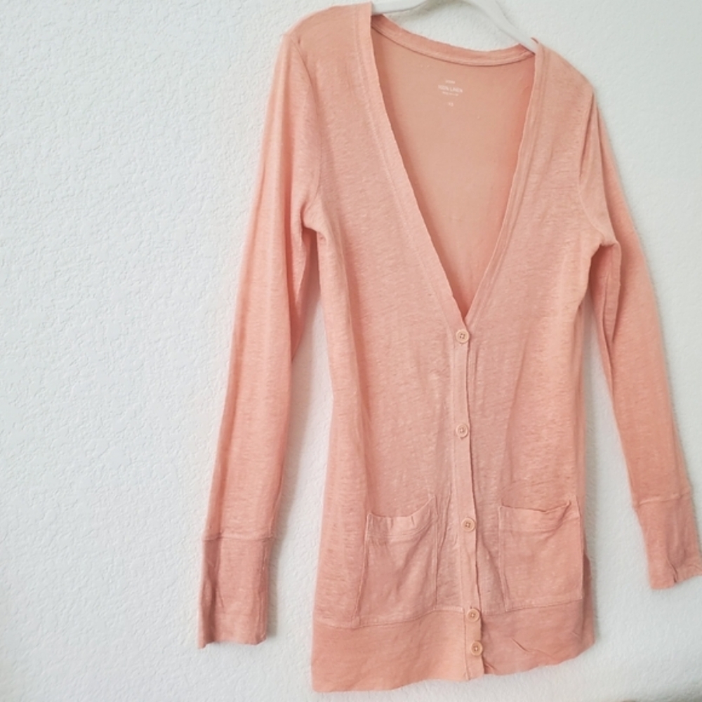 J. Crew 100% Linen Blush Pink Long Boyfriend Cardigan Sweater XS Preppy - Picture 14 of 14